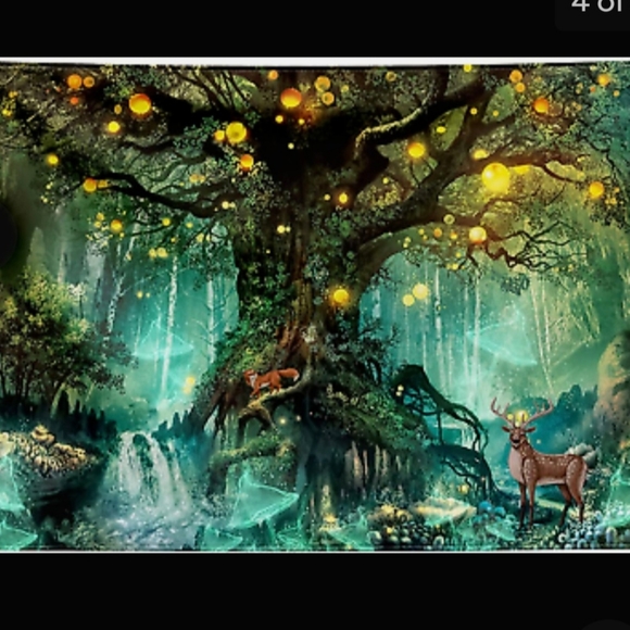 Fantasy forest tapestry wall hanging waterfalls under tree of life 90 x 60 in. - Picture 4 of 6